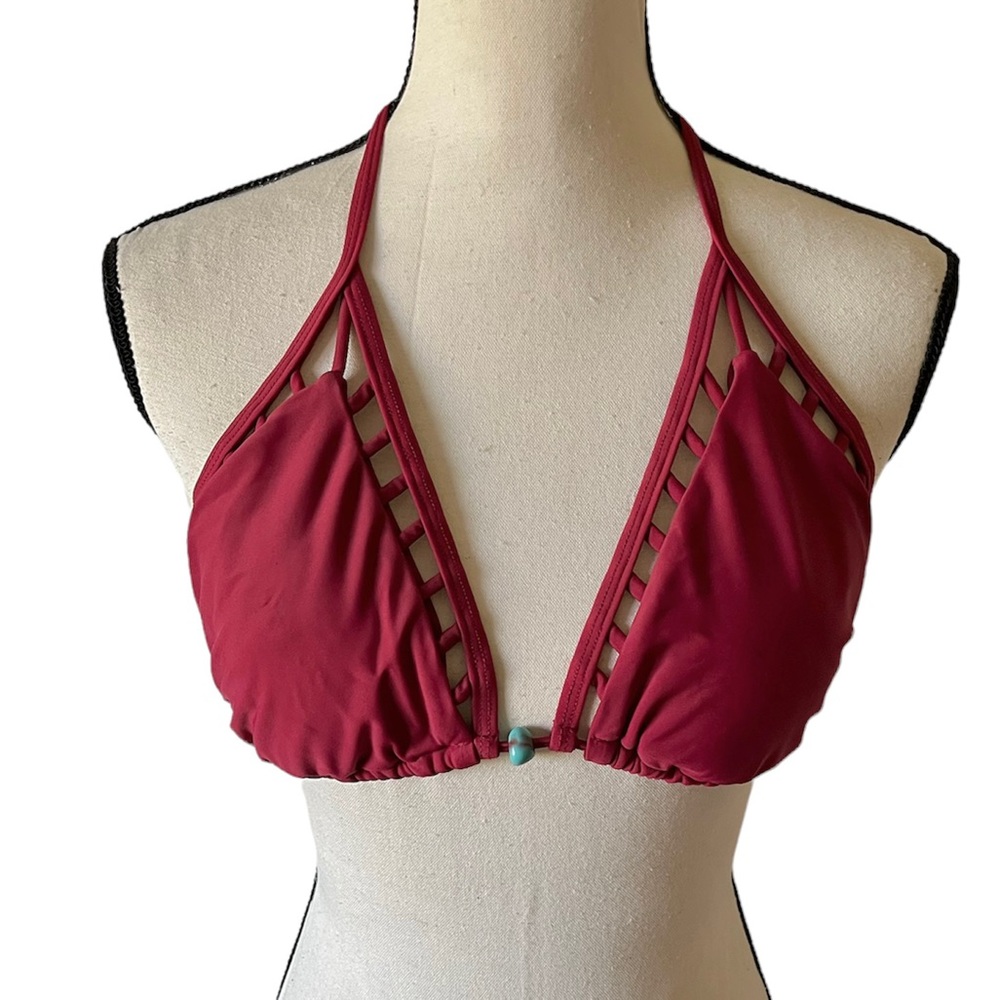 Bikini top woman’s  C/D cup red tie halter cutout bust